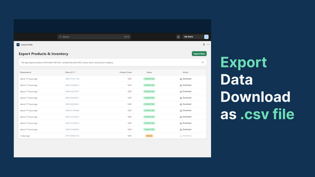 Export data downloaded as .CSV / .XLSX format