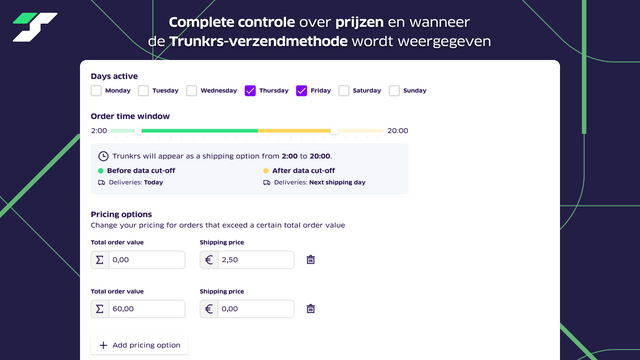 Eenvoudig overzicht van je connectie met Trunkrs.