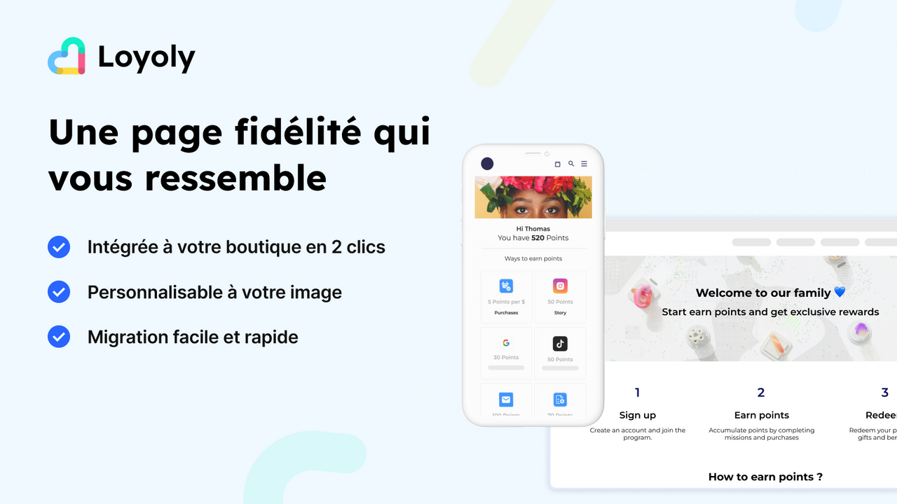 Page de programme de fidélité 100% personnalisable 