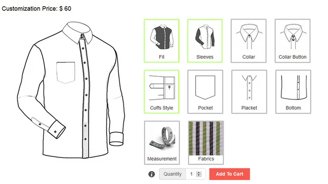 Painel de design da Tailor Shirt