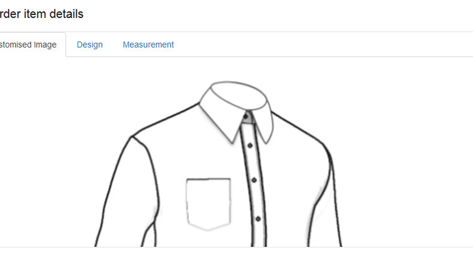 Affichage de la chemise sur mesure commandée dans le backend de l'application