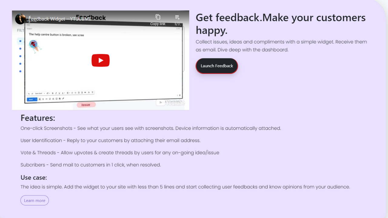 Pour intégrer le widget de feedback sur votre site web, ajoutez d'abord le scri