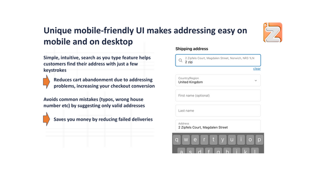 Unieke, eenvoudige UI maakt adressering gemakkelijk op mobiel en op desktop