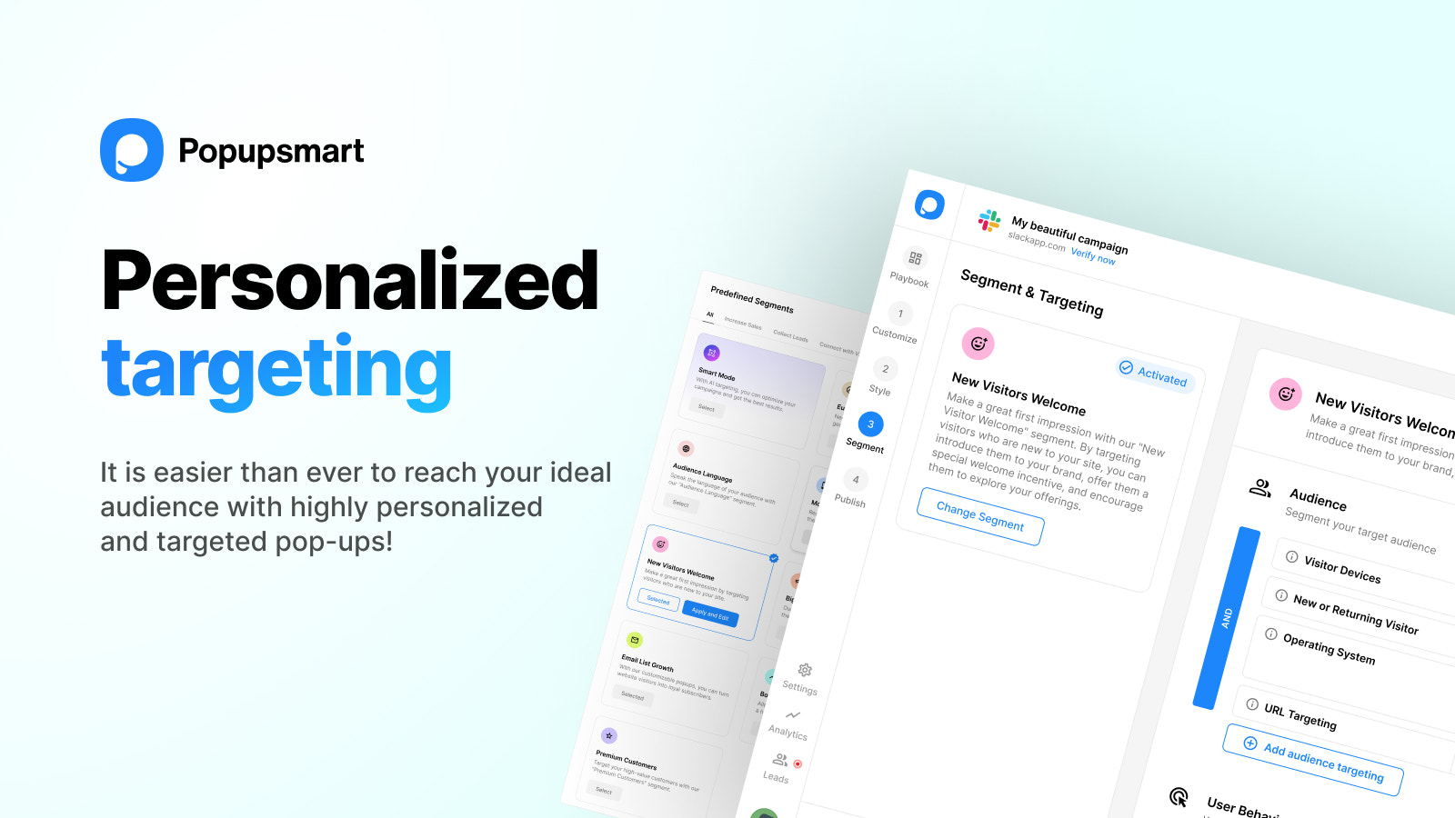 Popupsmart's targeting page screenshot and targeting explanation