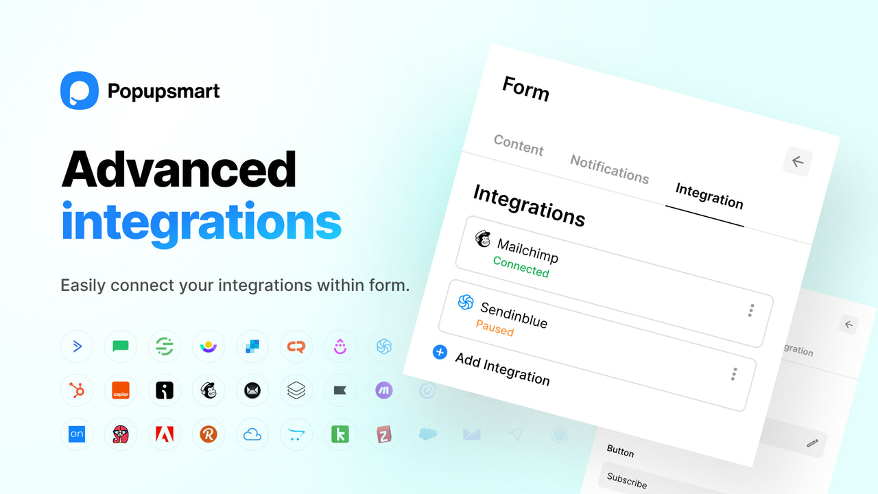 List of advance integrations that can be used with Popupsmart 