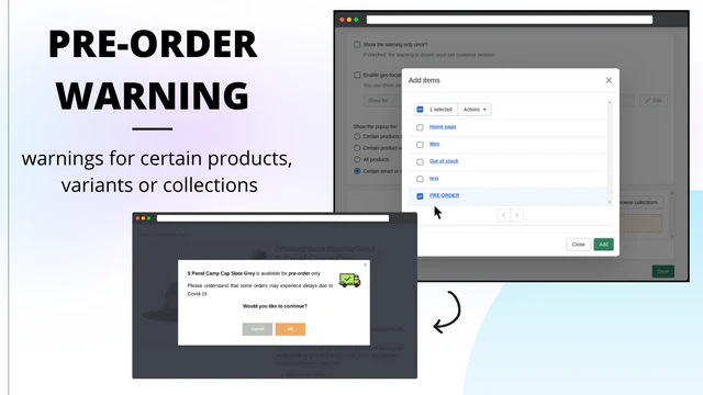 Pre-order warning for certain products variants collections