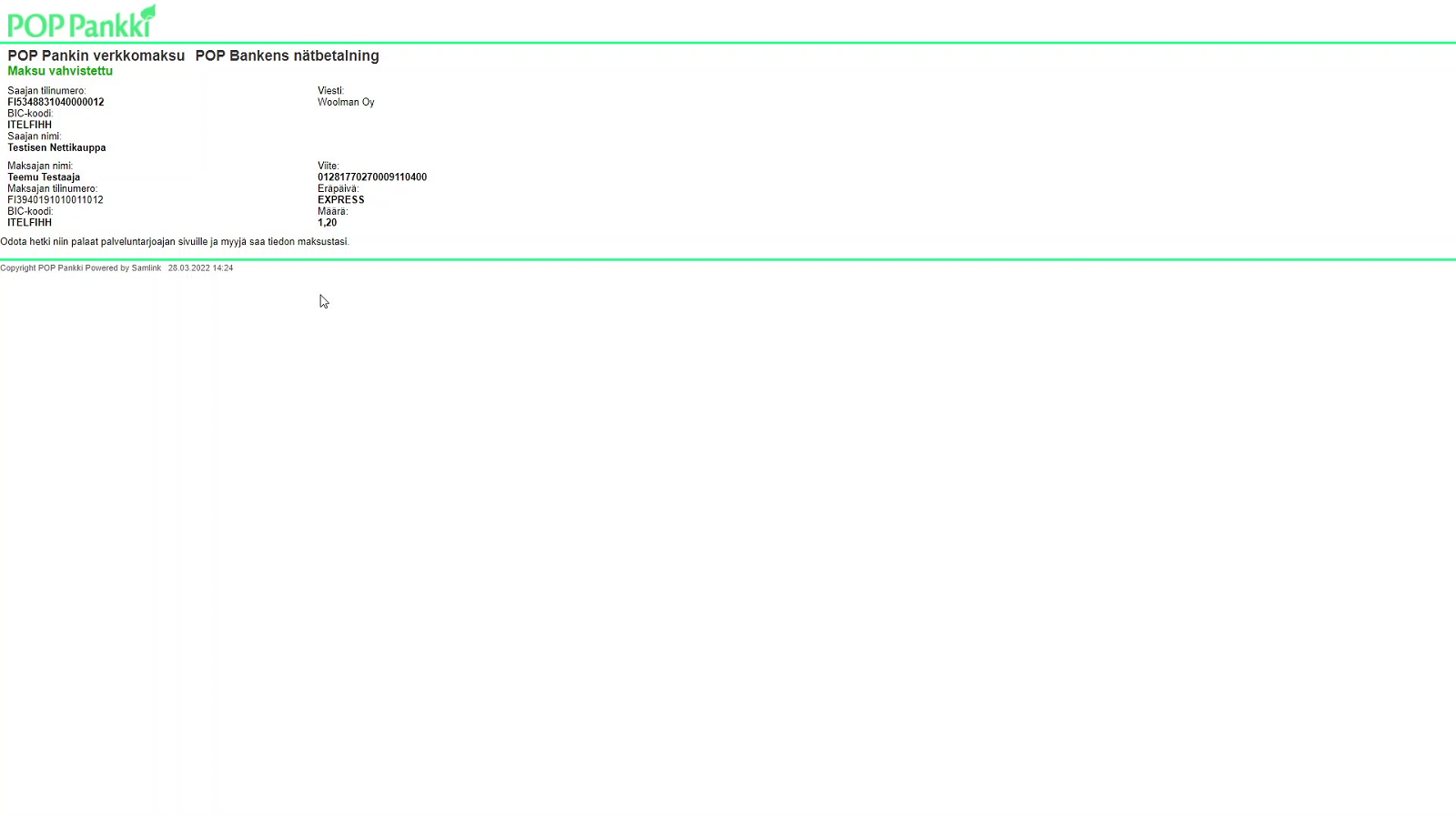 POP bank payment step 2