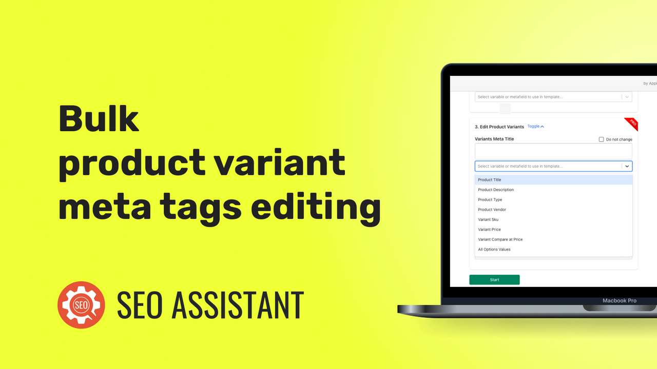 Editor em massa para meta tags de variantes de produtos e texto alt de imagens