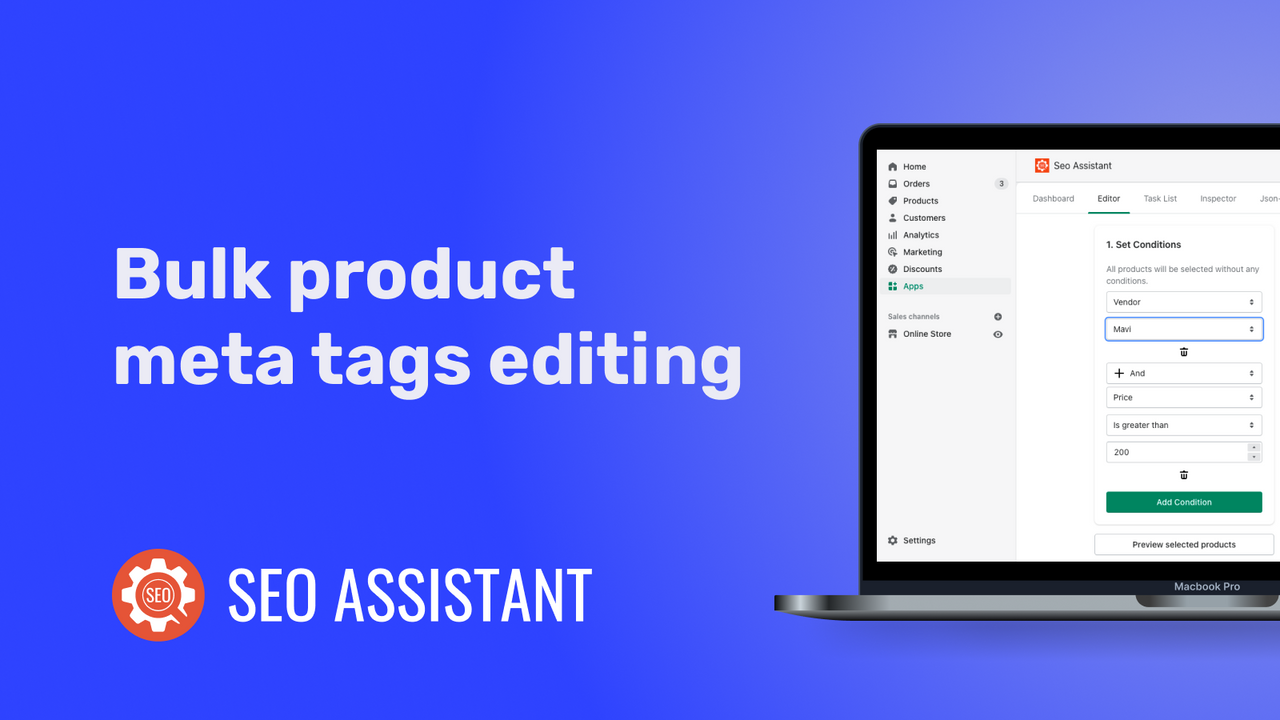 Editor em massa para meta tags de produtos e texto alt de imagens