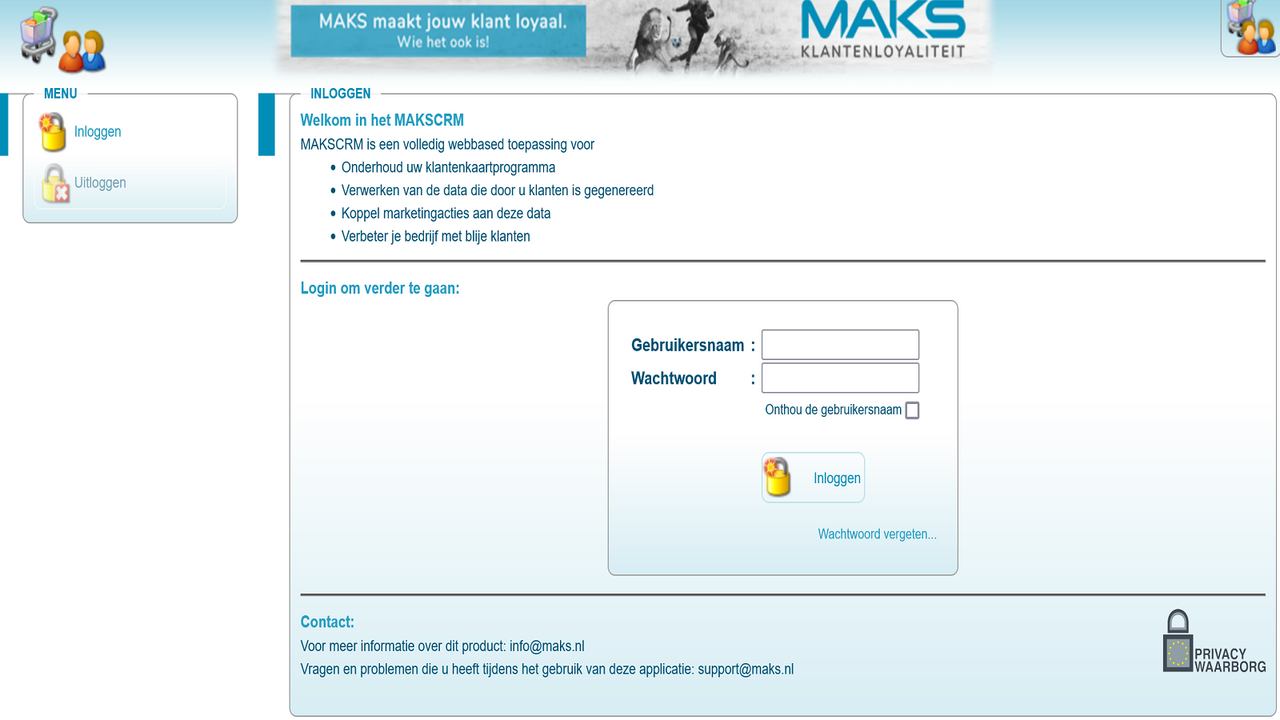 MIJNMAKS login scherm