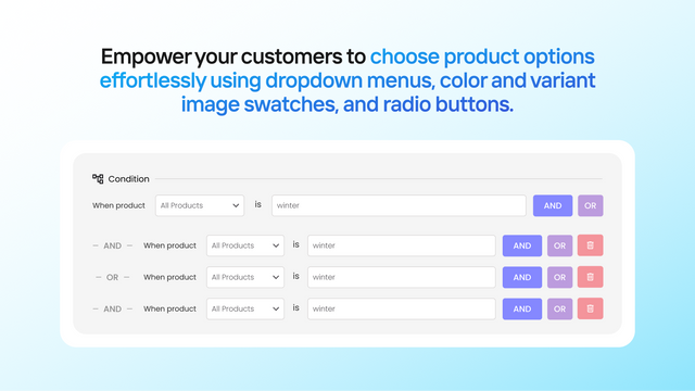 Maxify - adicionar condições às opções