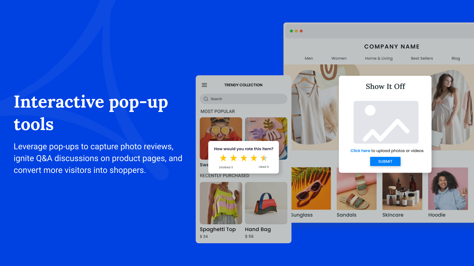 Aproveite os pop-ups para capturar avaliações com fotos nas páginas de produtos