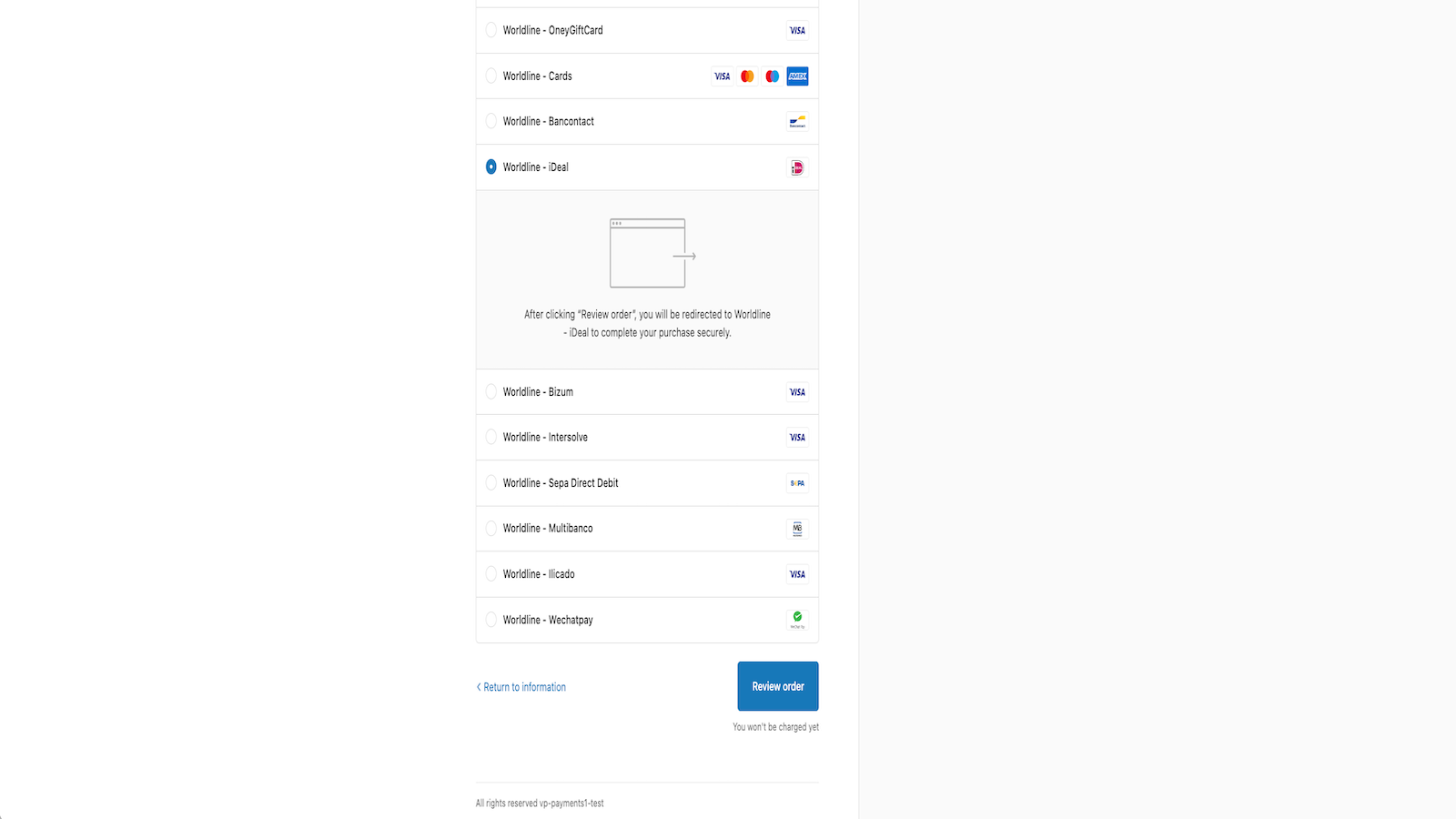 Payment method selection