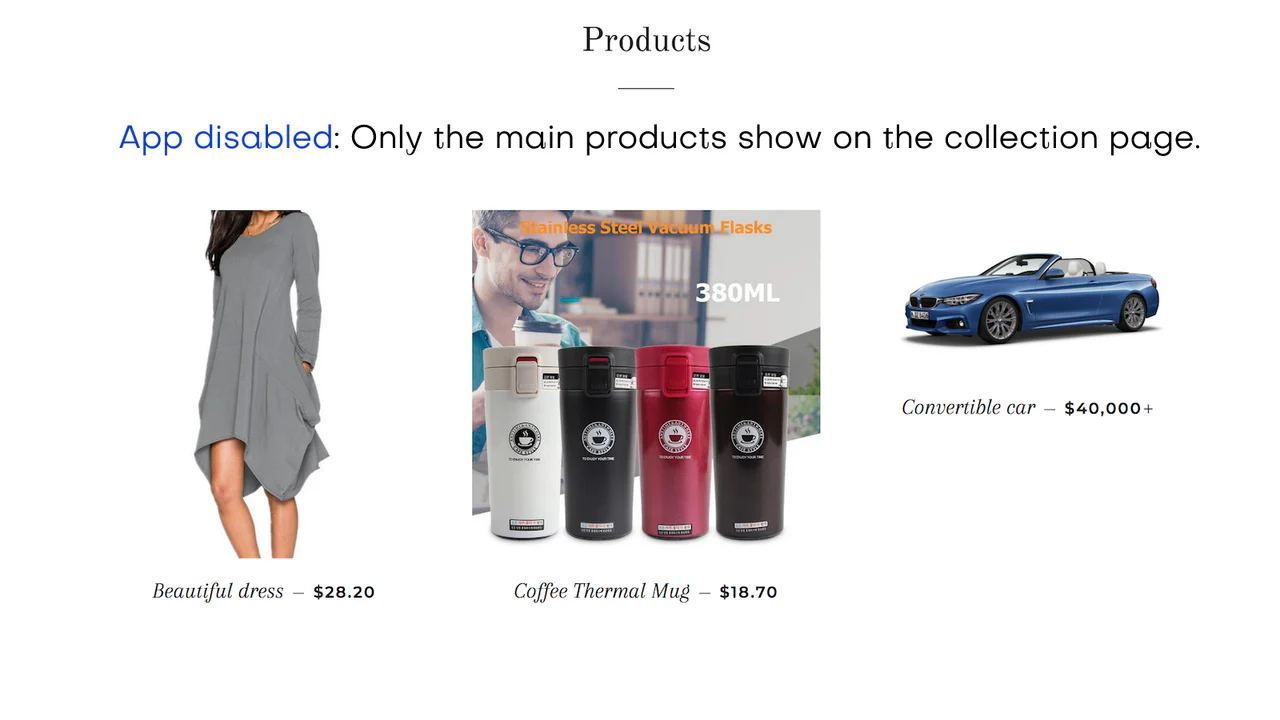 App disabled: Only the main products show on collection page