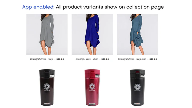 App enabled: Variants on collection pages