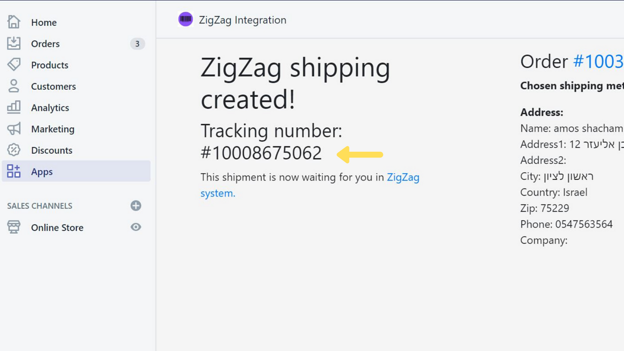 Krijg ZigZag zending trackingnummer informatie