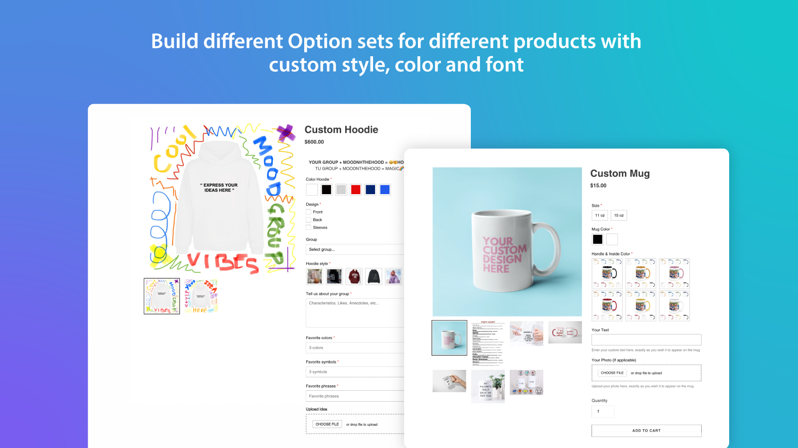 Product Options Variant Option - Personalized product, Customize product, Product variants'