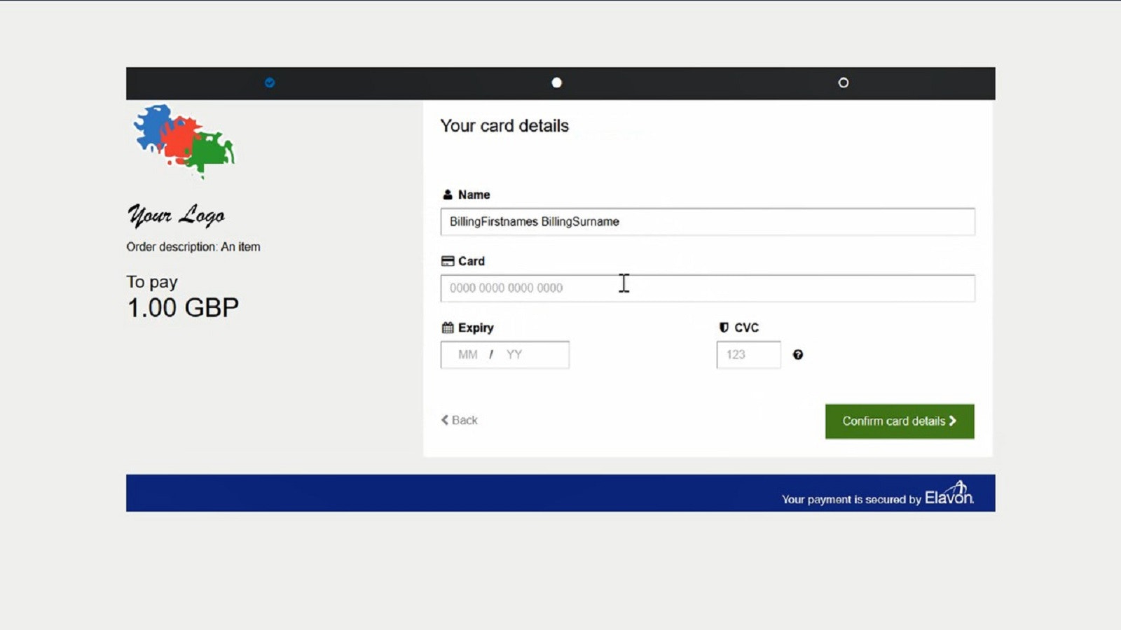 Une page sécurisée pour que votre client soumette les détails de sa carte