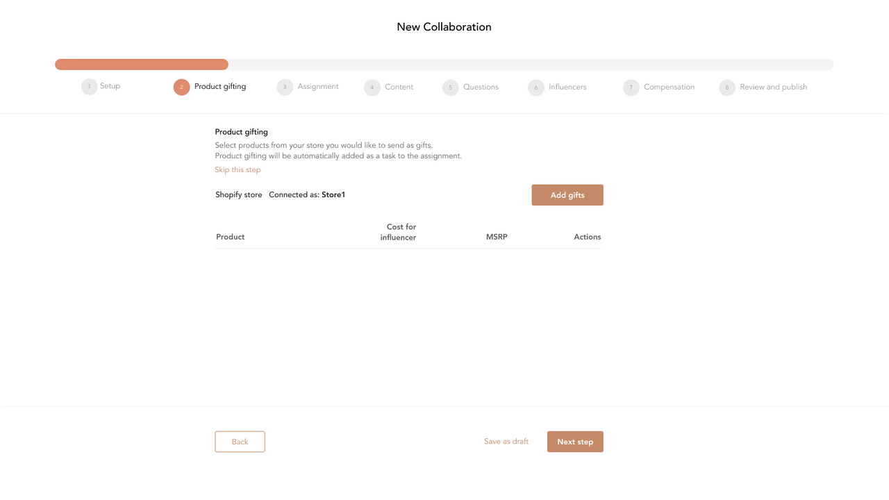 Brand user connects their Shopify store during campaign creation