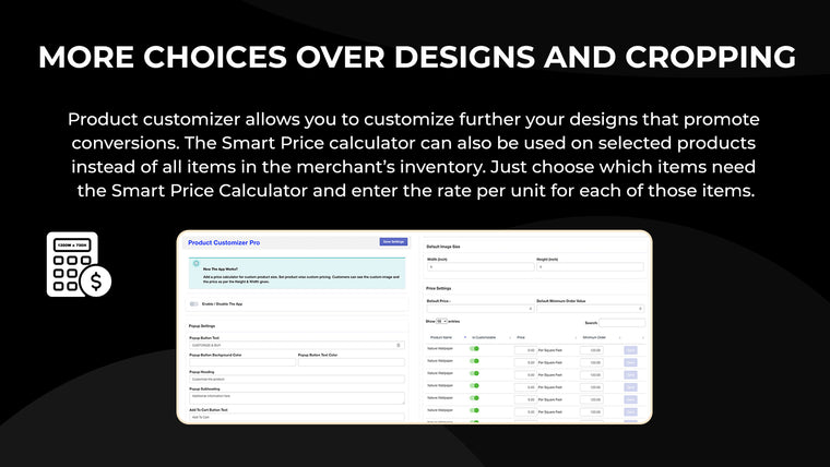 MS Custom SizePrice Calculator Screenshot