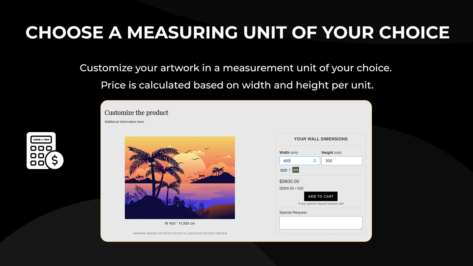 Custom Size and Price Calculator