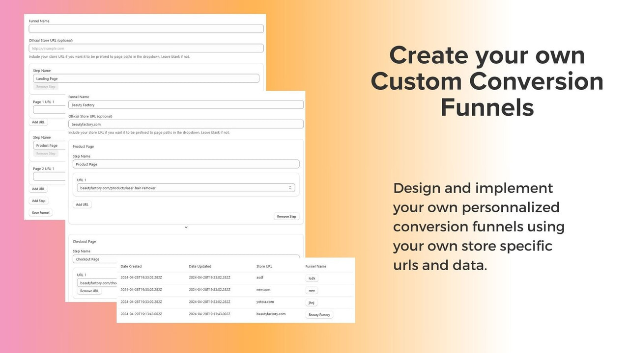 create and edit your own conversion funnels
