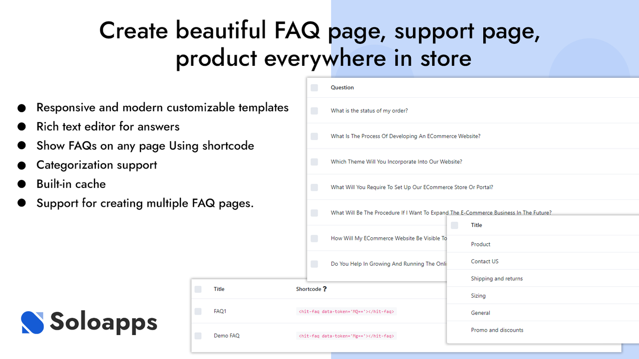 Page FAQ facile, FAQs des clients, FAQs des produits