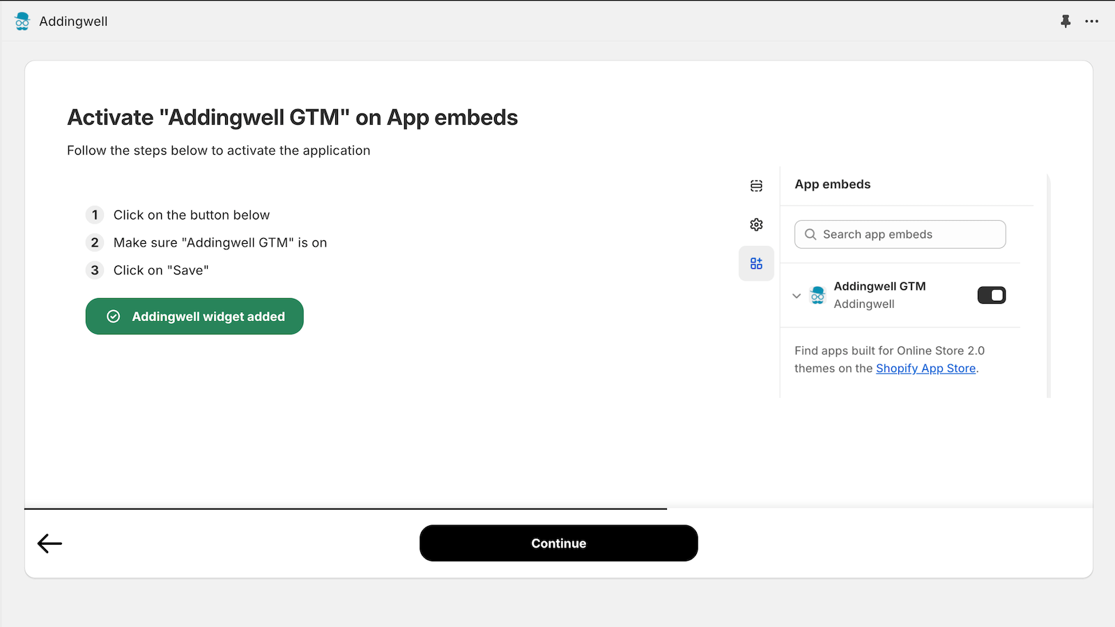 Activate "Addingwell GTM" application