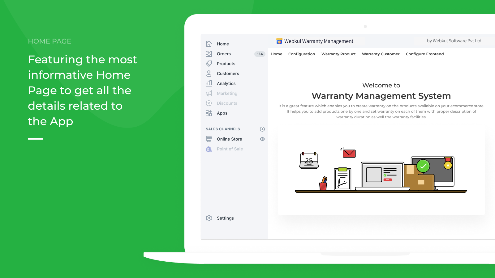 warranty app - home page