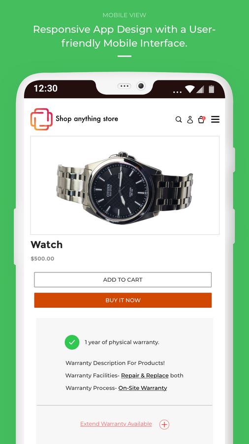 warranty app -  frontend view