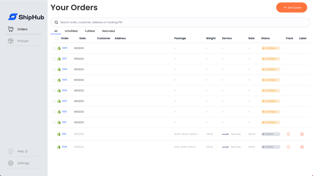 Sincronize novos pedidos do Shopify no ShipHub