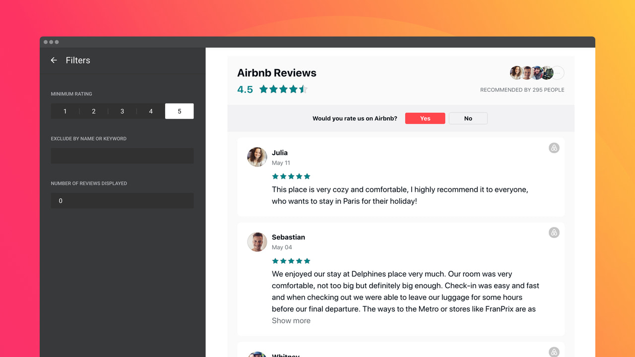 Zeigen Sie Airbnb-Bewertungen auf Ihrer Website mit 3 Inhaltsfiltern