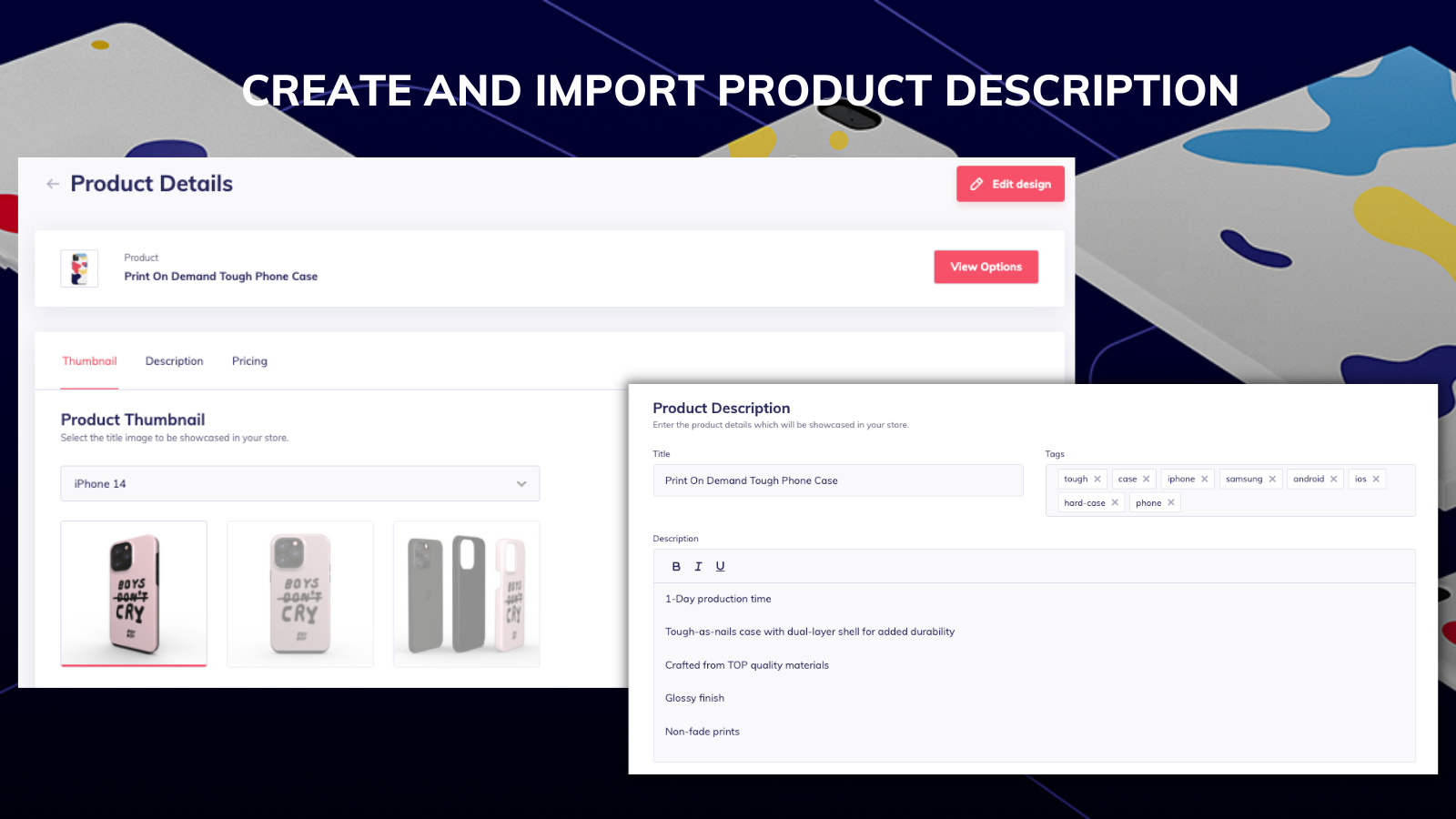 Create and import print on demand product descriptions