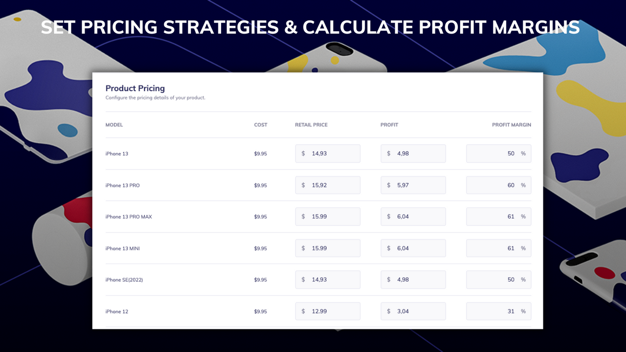 Set pricing strategies and calculate profit margins