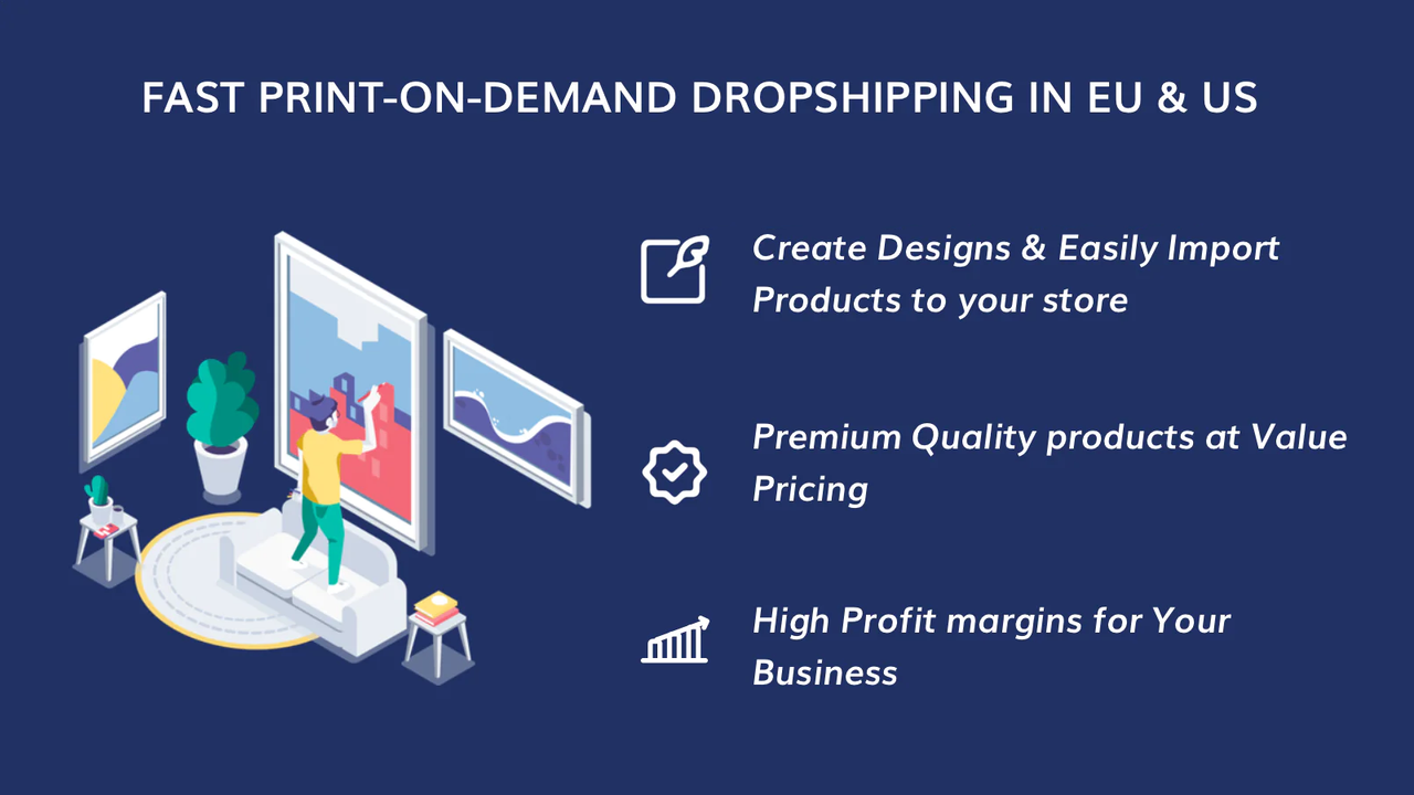 Dropshipping de impresión bajo demanda rápido en UE y EE. UU.