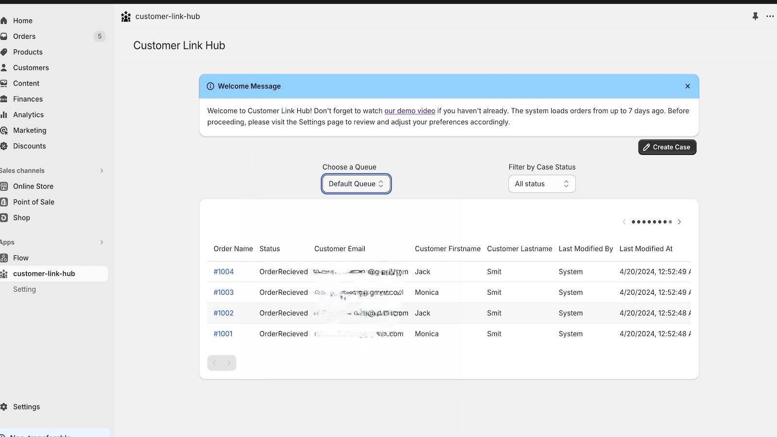 Customer Link Hub Screenshot