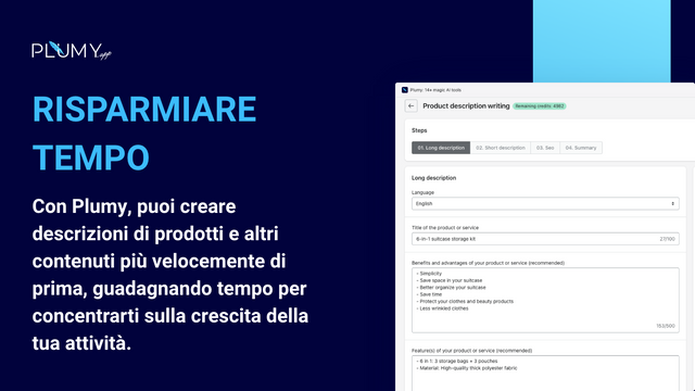 Crea descrizioni di prodotto 15 volte più veloce