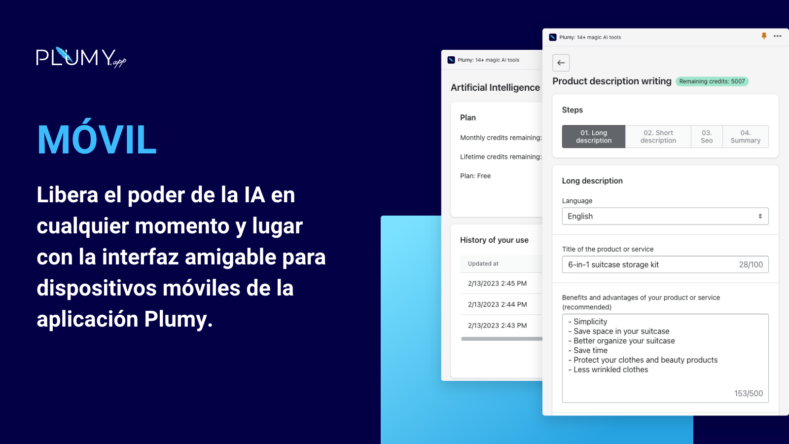 La inteligencia artificial de Plumy te acompaña en todas partes