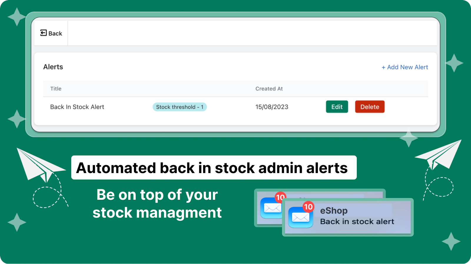 Jedi Back In Stock Admin Alert Screenshot