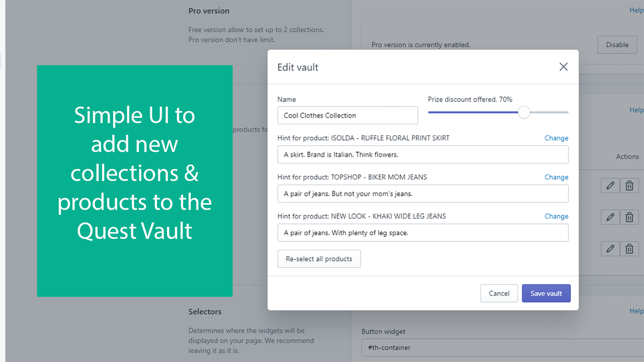 Uma interface simples permite que você adicione produtos e coleções