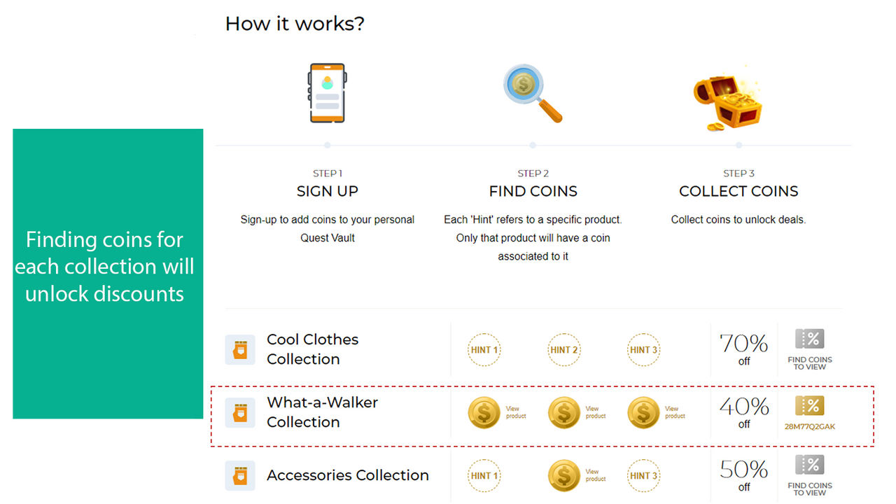 Finding coins unlocks discounts