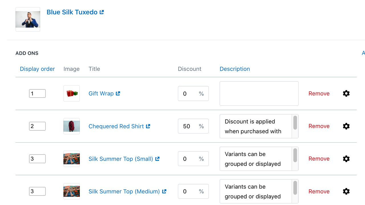 Manage add-ons: apply discounts, add descriptions etc. 