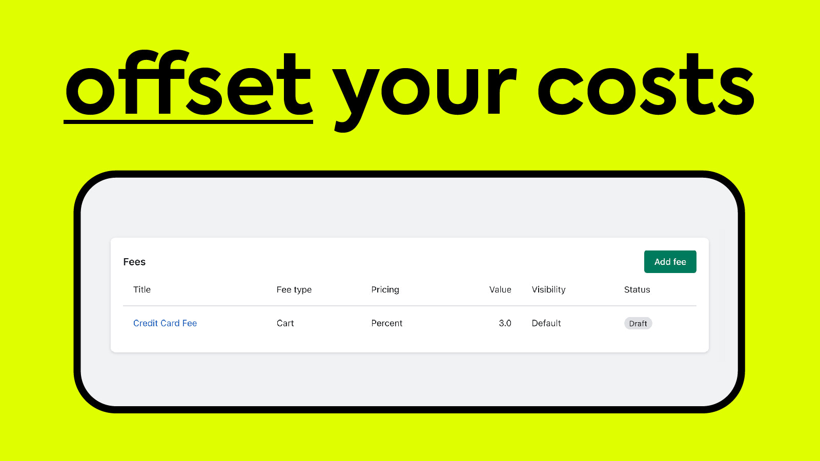 Offset costs - add product fees and surcharges to Shopify cart