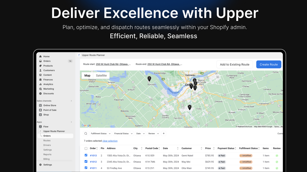 Shopify local delivery route planner