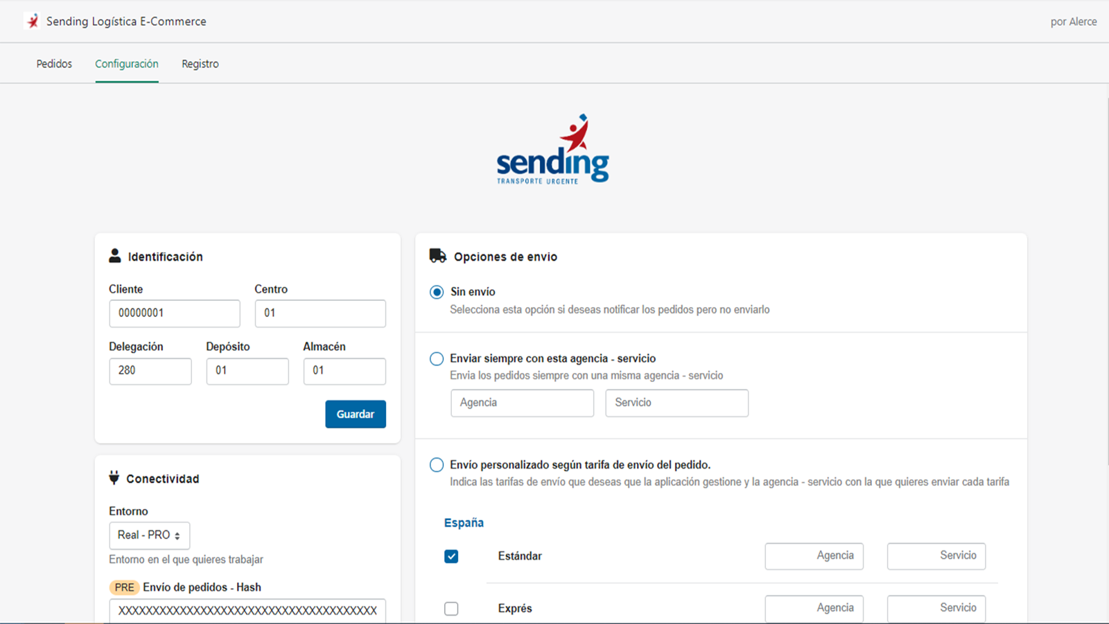 Sending Logística E‑Commerce Screenshot