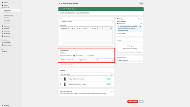 Configuração da coleção dinâmica PVC - Contador de Visualizações de Produtos