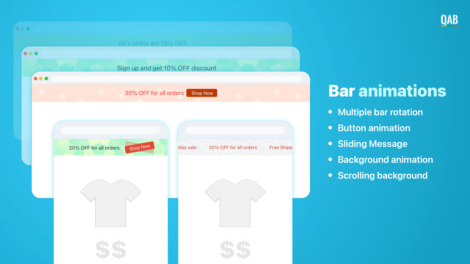 Shopify App, Quick Announcement Bar av Hextom, Meddelande