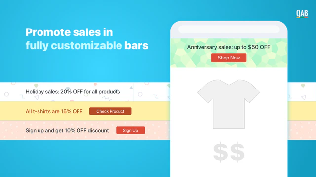 Shopify App, Quick Announcement Bar av Hextom, Meddelande