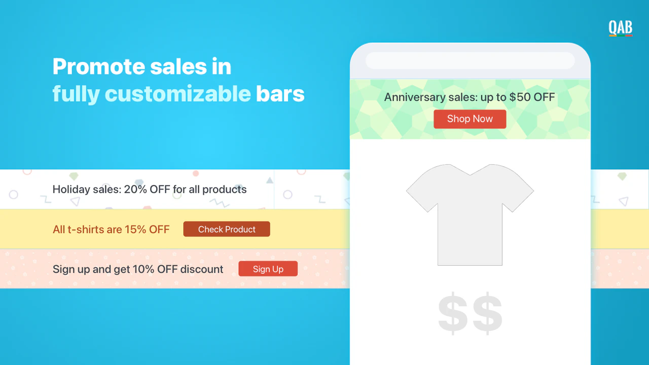 Shopify App, Quick Announcement Bar von Hextom, Benachrichtigung