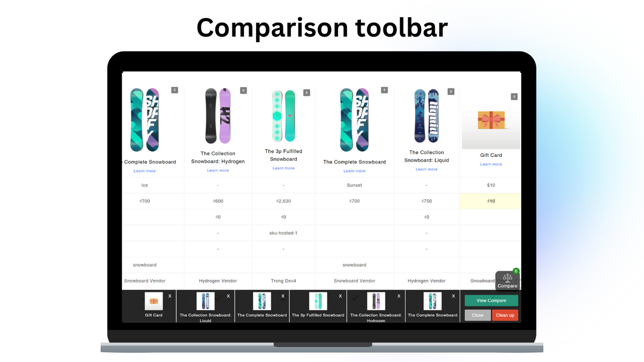 Barre d'outils de comparaison